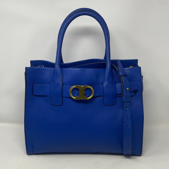 Tory Burch Gemini Link Leather Tote Dahlia Blue🖤 - Picture 3 of 15